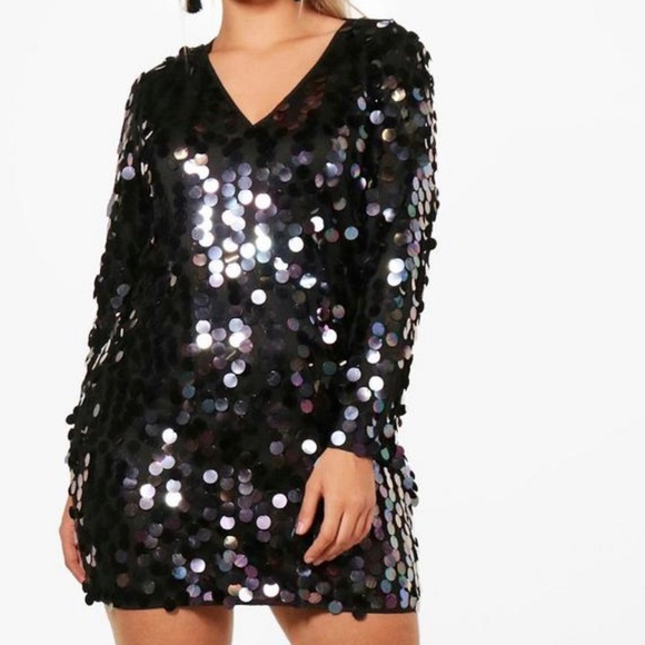 boohoo black sequin dress